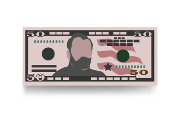 American dollar Vector Illustration. US money set bundle banknotes. Paper money 50 USD. Flat style. Isolated on white background. Simple minimal design.