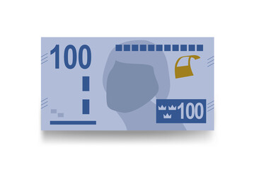Swedish Krona Vector Illustration. Sweden money set bundle banknotes. Paper money 100 kr. Flat style. Isolated on white background. Simple minimal design. - obrazy, fototapety, plakaty