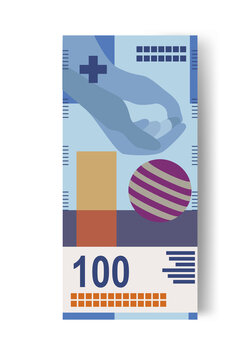 Swiss Franc Vector Illustration. Switzerland, Liechtenstein, Italy money set bundle banknotes. Paper money 100 fr. Flat style. Isolated on white background.