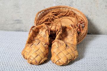 russian bast shoes close-up