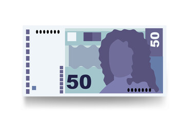 Croatian Kuna Vector Illustration. Croatia money set bundle banknotes. Paper money 50 HRK. Flat style. Isolated on white background. Simple minimal design.