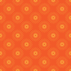 Seamless pattern with yellow abstract flowers on a orange background for packaging, fabrics, backgrounds and other products.