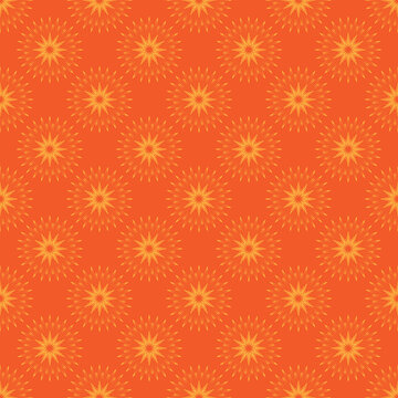 Seamless pattern with yellow abstract flowers on a orange background for packaging, fabrics, backgrounds and other products.