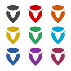 Creative Bull head shield icon or logo, color set