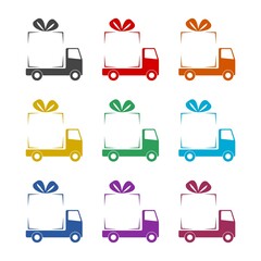 Delivery cargo truck vehicle icon or logo, color set