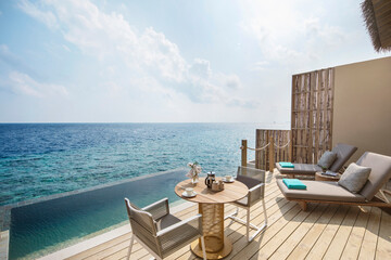 Beautiful Outdoor Pool Deck Ocean View, Lagoon Pool Villa at InterContinental Maldives