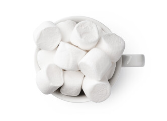 Cup with marshmallows isolated on white background