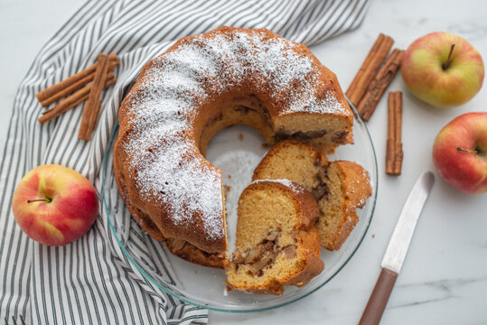 german gugelhupf, apple vanilla bundt cake on a table