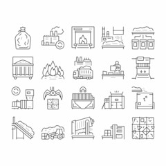 Factory Garbage Waste Collection Icons Set Vector .