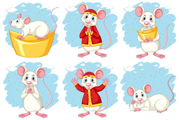 Naklejka premium Set of rat zodiac with chinese costume