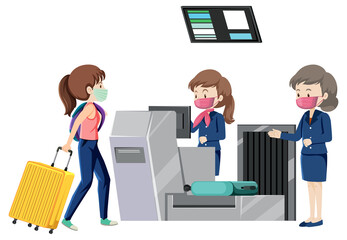 A passenger at check-in counter with service staffs