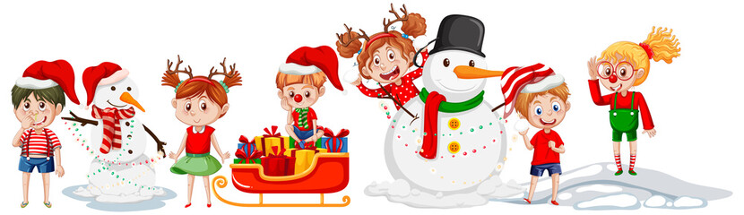 Children in Christmas costumes on white background