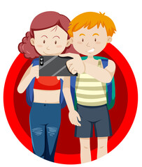 Boy and girl taking selfie with phone