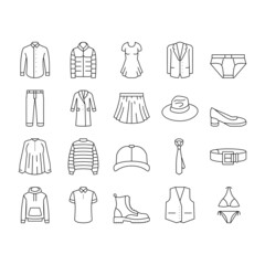 Clothes And Wearing Accessories Icons Set Vector .