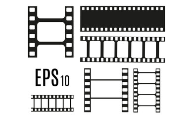 	
Set of film vector stripes isolated on transparent background.Film strip roll. Vector cinema background.	