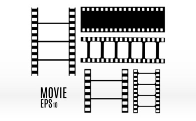 	
Set of film vector stripes isolated on transparent background.Film strip roll. Vector cinema background.	