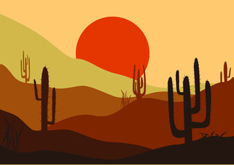 Desert and cactus landscape illustration.