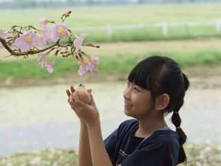 Portrait Asian cute little girl smiling happy