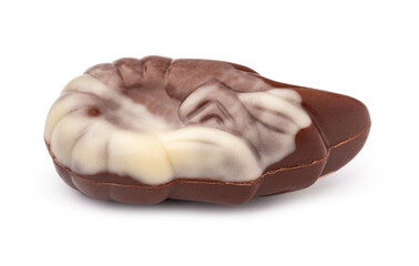 Chocolate sweets shaped as seashells isolated on white background