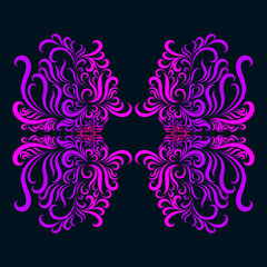 abstract elegant design decorative filigree vintage pattern pink and purple color on dark background