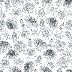 Big Bloom Vintage Line Art Seamless Floral Pattern