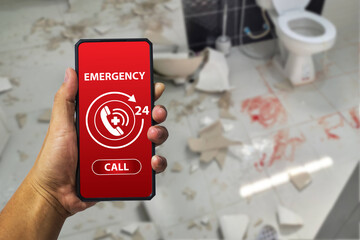 Smartphone screen displaying an emergency call concept