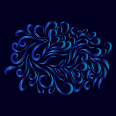 abstract elegant design decorative filigree curly lines vintage pattern blue color on dark background