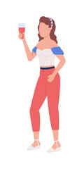 Young lady raising toast at national holiday semi flat color vector character. Standing figure. Full body person on white. Simple cartoon style illustration for web graphic design and animation