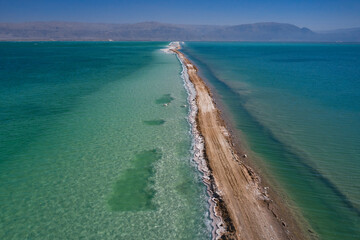 Fototapeta na wymiar Land strip at the dead Sea, Israel. Aerial view