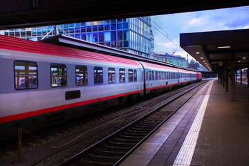 Platform and intercity train stand on the station
