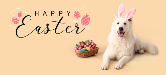 Beautiful Easter greeting card with cute dog