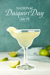 Glass of tasty cocktail on table. National Daiquiri Day
