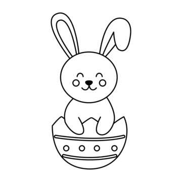 Vector image of cute black and white Easter rabbit.