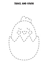 Trace and color cute Easter chicken. Worksheet for children.