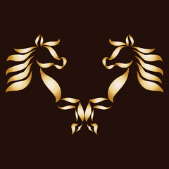 two enamored galloping horses fluffy graceful curly mane friends jumping together playful and fun romantic logo valentine's day year of fiery golden horse