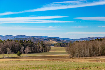 Fototapeta premium Countryside landscape in South Czechia. Early spring.