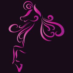 emblem valentine's day galloping horse pink fluffy graceful ornate mane jumping playfully knocking hoof
