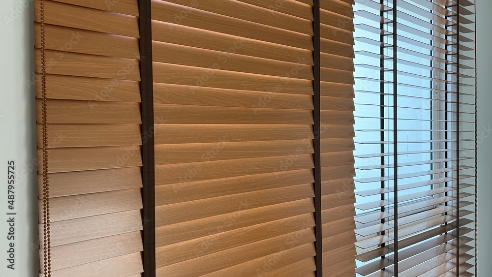 Wall mural Wooden blinds for interior use on window of house