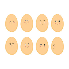 Chicken eggs variation set. Funny cartoon characters. Emotions. Happy Easter day.