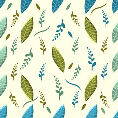 Seamless pattern with colorfull leaves, vector illustration in vintage watercolor style.