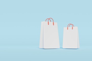 3d render of two white paper shopping bags on a pale blue background