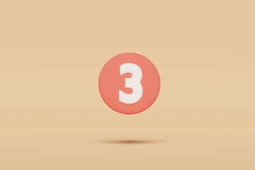 3d render of a three-dimensional red die with a white number three on a beige background
