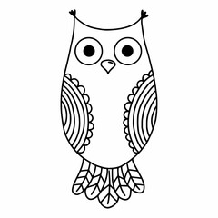Owl on white background. Vector doodle illustration. Magic bird. Coloring book with an ornament.