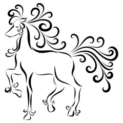 emblem valentine's day galloping horse black fluffy graceful ornate mane jumping playfully pounding hoof