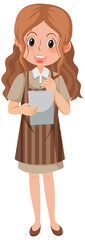 Young female waitress taking an order cartoon character on white background