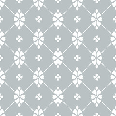 Fototapeta premium Pattern with floral ornament. Flowers of heart shape. White ornament on a gray background. Vector seamless pattern. 