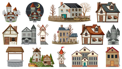 Obraz premium Set of abandoned houses and buildings