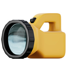 Yellow handheld flashlight high quality 3D render illustration icon.