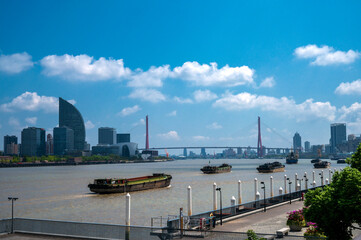 Fototapeta na wymiar City scenery along the Huangpu River in Shanghai, China