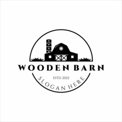 wooden barn logo vintage minimalist vector illustration simple template icon design © Zifau